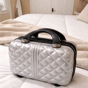 Quilted Silver Travel Cosmetic Case with Black Handles